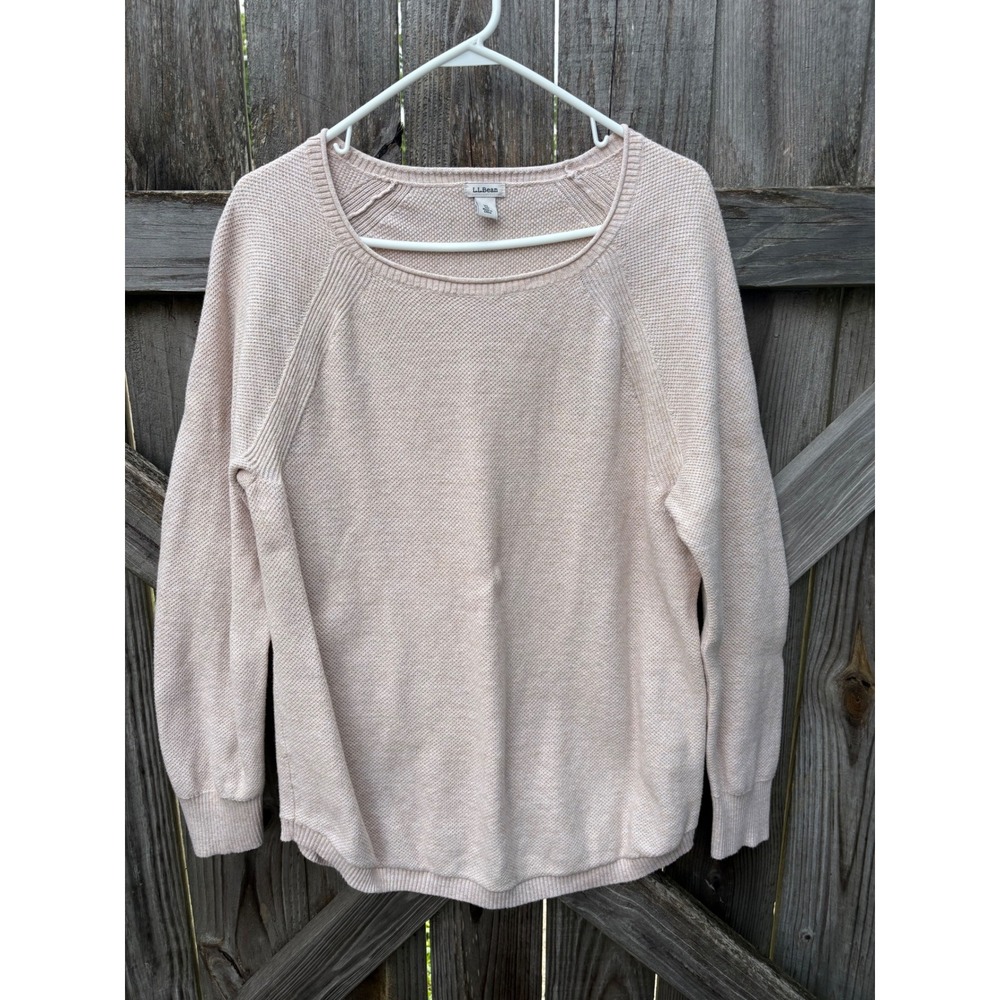 LL‎ Bean Womens XL Pink Cotton Blend Textured Raglan Pullover Sweater 504220